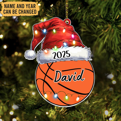 Basketball Santa Hat Cut Acrylic Ornament – Personalized Sports Christmas Gift for Basketball Player, Coach, or Fan