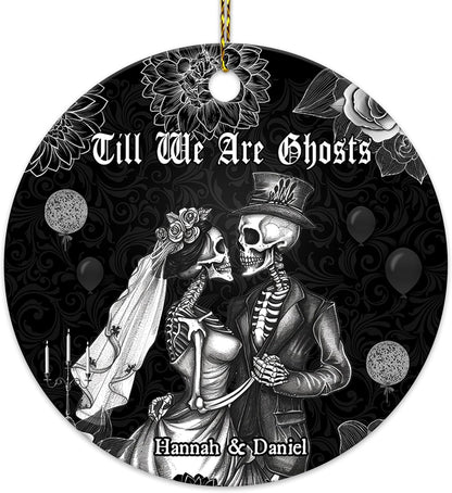 Gothic Skeleton Bride & Groom Ceramic Ornament – Personalized Halloween or Anniversary Gift for Alternative Couple