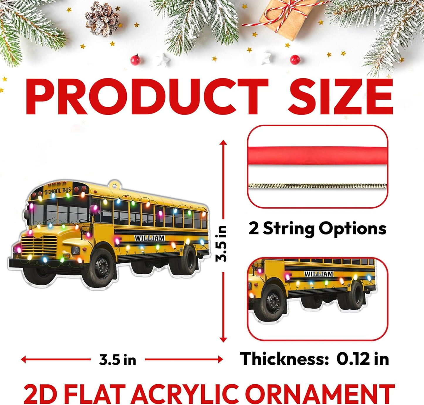 School Bus Cut Acrylic Ornament – Personalized Christmas Gift for Bus Driver, Teacher, or Student