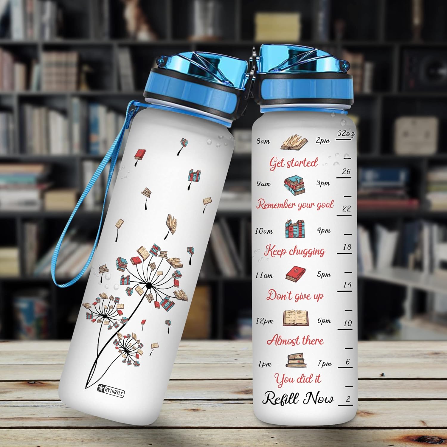 Dandelion Book Pattern - Water Tracker Bottle 32oz