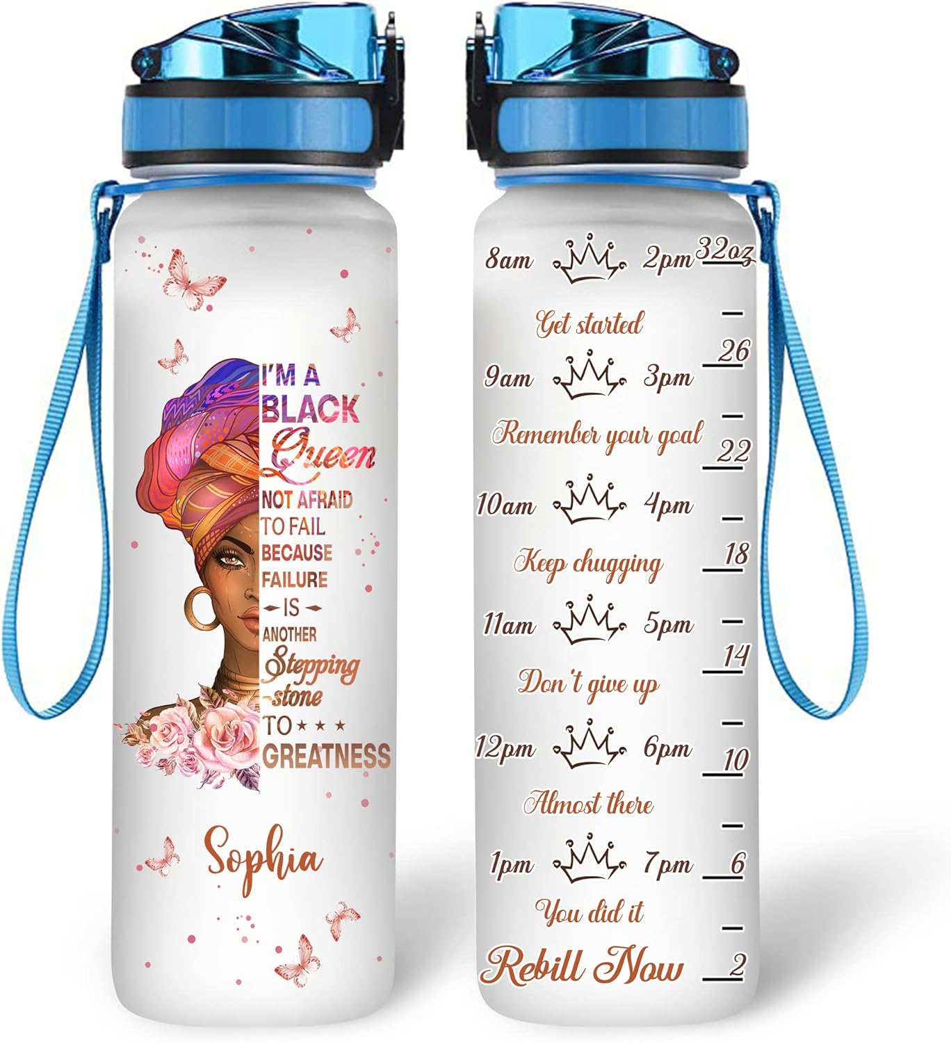 I'm A Black Woman - Personalized Water Tracker Bottle 32oz