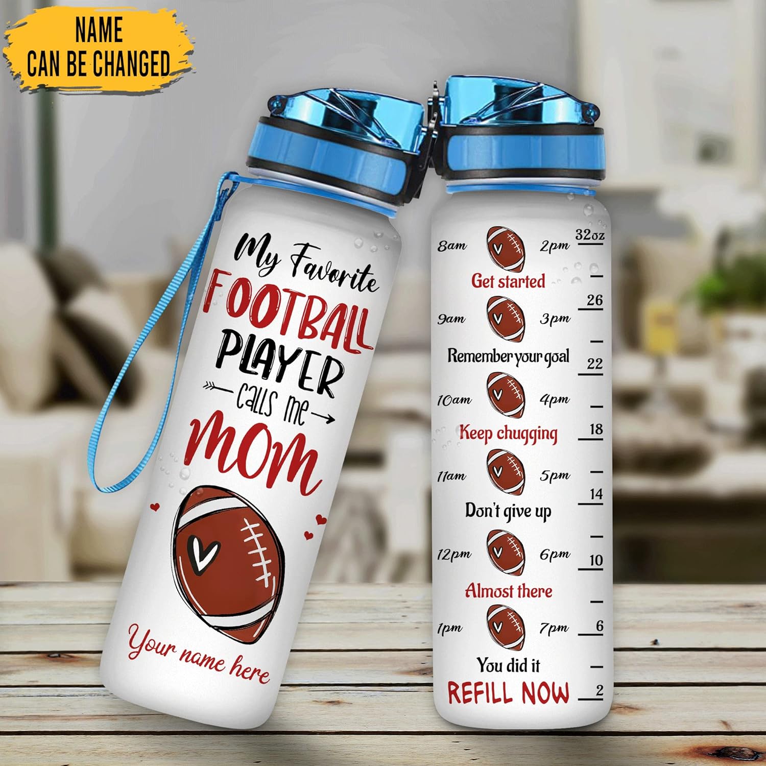 My Favorite Football Player Call Me Mom - Personalized Water Tracker Bottle 32oz