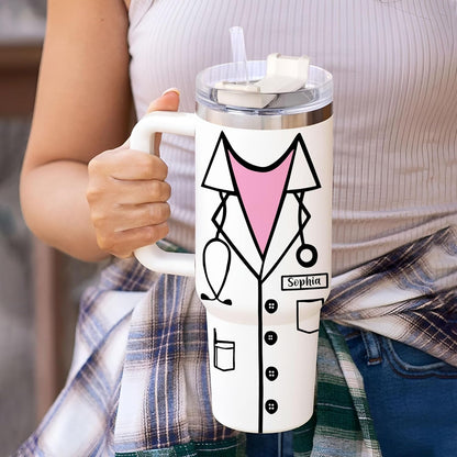 Funny Dentist Tumbler 40oz with Handle & Straw – Personalized Stainless Steel Travel Cup with Lid – Creative Gift for Dental Professionals