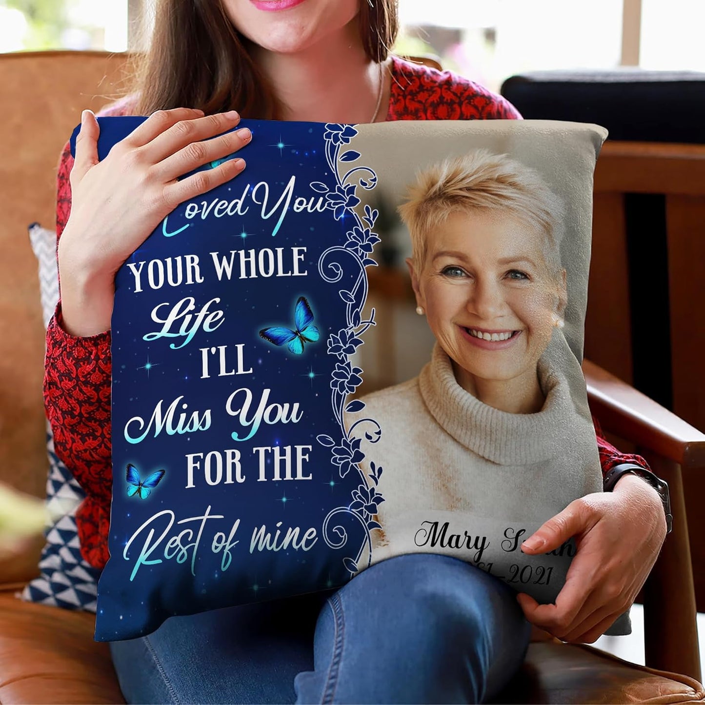 Heaven’s Embrace Personalized Memorial Pillow with Insert – Custom Photo Sympathy Cushion – Bereavement Gift for Loss of Loved One