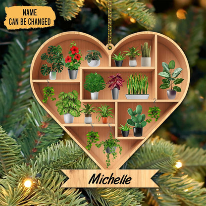 Heart-Shaped Plant Shelf Wood Ornament – Personalized Christmas Gift for Plant Lover, Gardener, or Home Décor Enthusiast