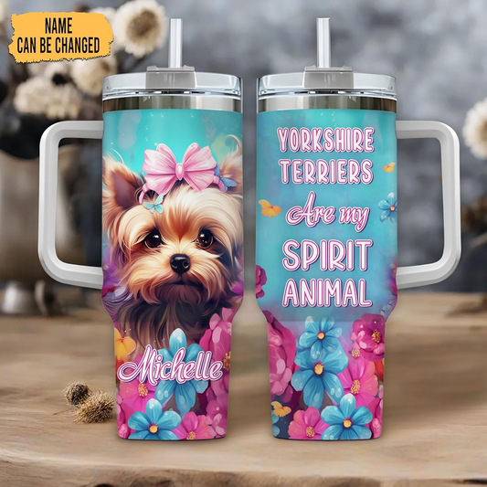 Yorkshire Terrier Lover Tumbler 40oz with Handle & Straw – Personalized Stainless Steel Cup with Lid – Unique Gift for Dog Lovers
