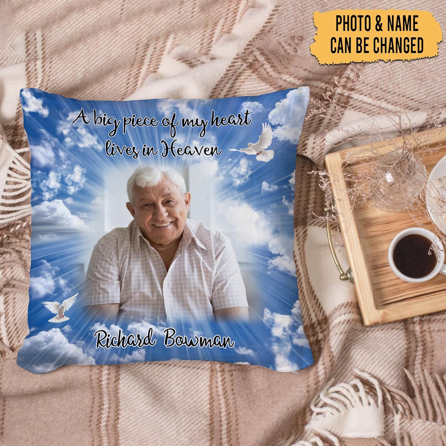 A Big Piece Of My Heart Lives In Heaven - Personalized Photo Pillow