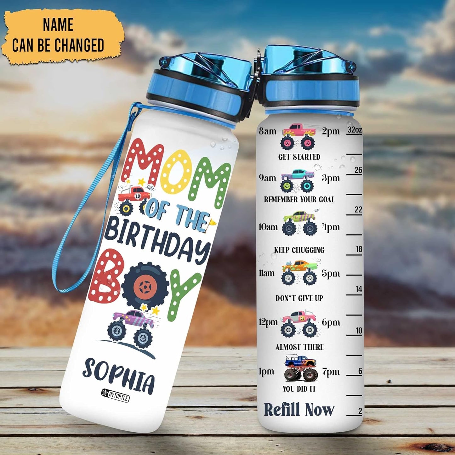 Mom Of The Birthday - Personalized Water Tracker Bottle 32oz