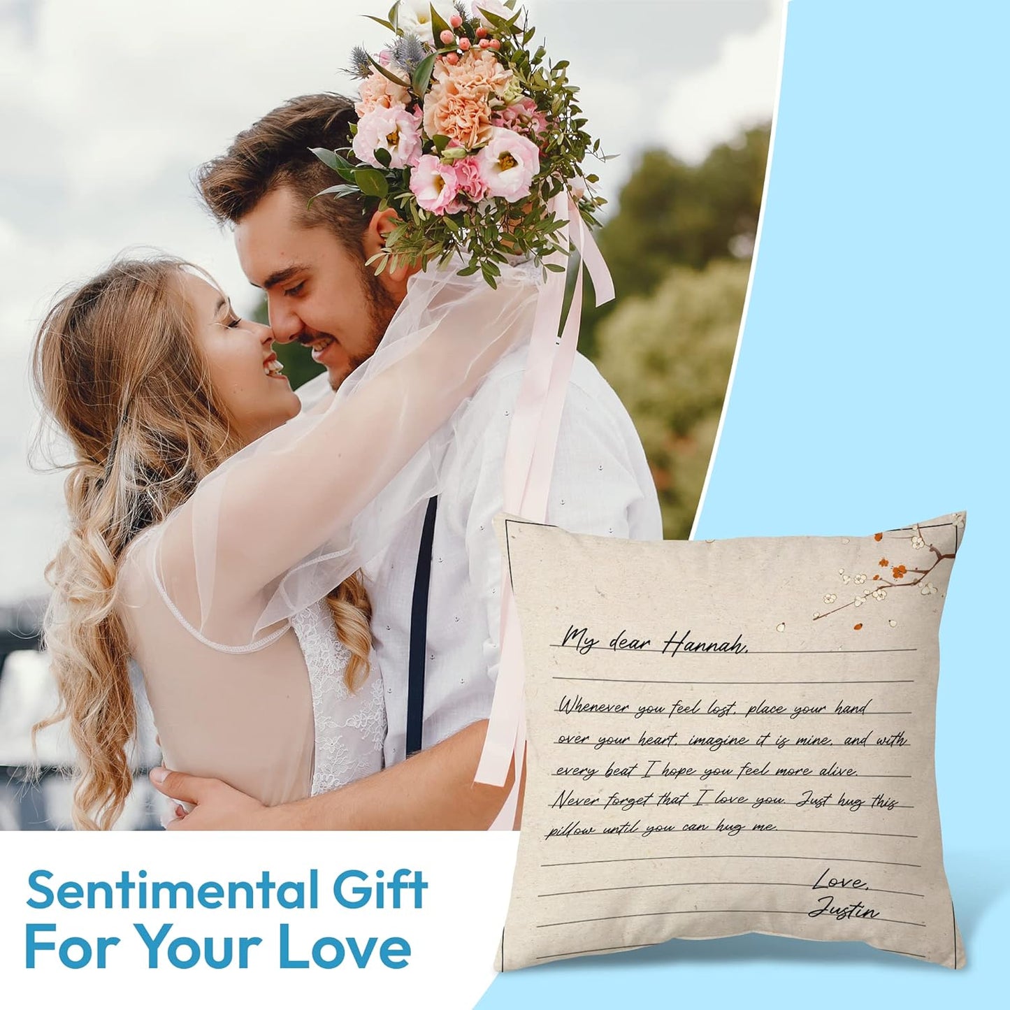 Love Letter Personalized Pillow with Insert – Long Distance Couple Cushion – Cozy Valentine’s or Anniversary Gift for Him or Her