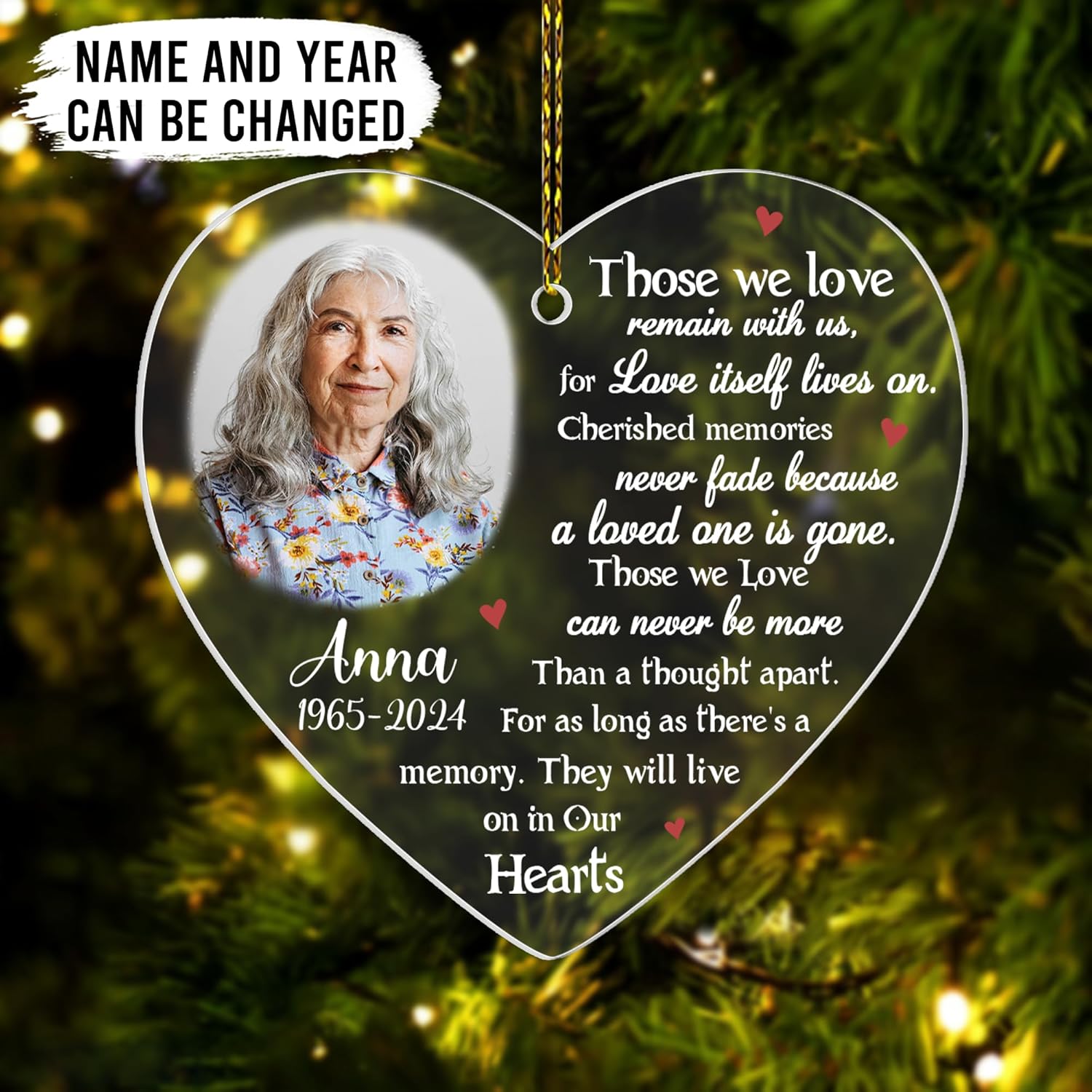 Heart Memorial Personalized Acrylic Ornament – Custom Photo Keepsake – Loving Memory Christmas Gift for Family and Friends