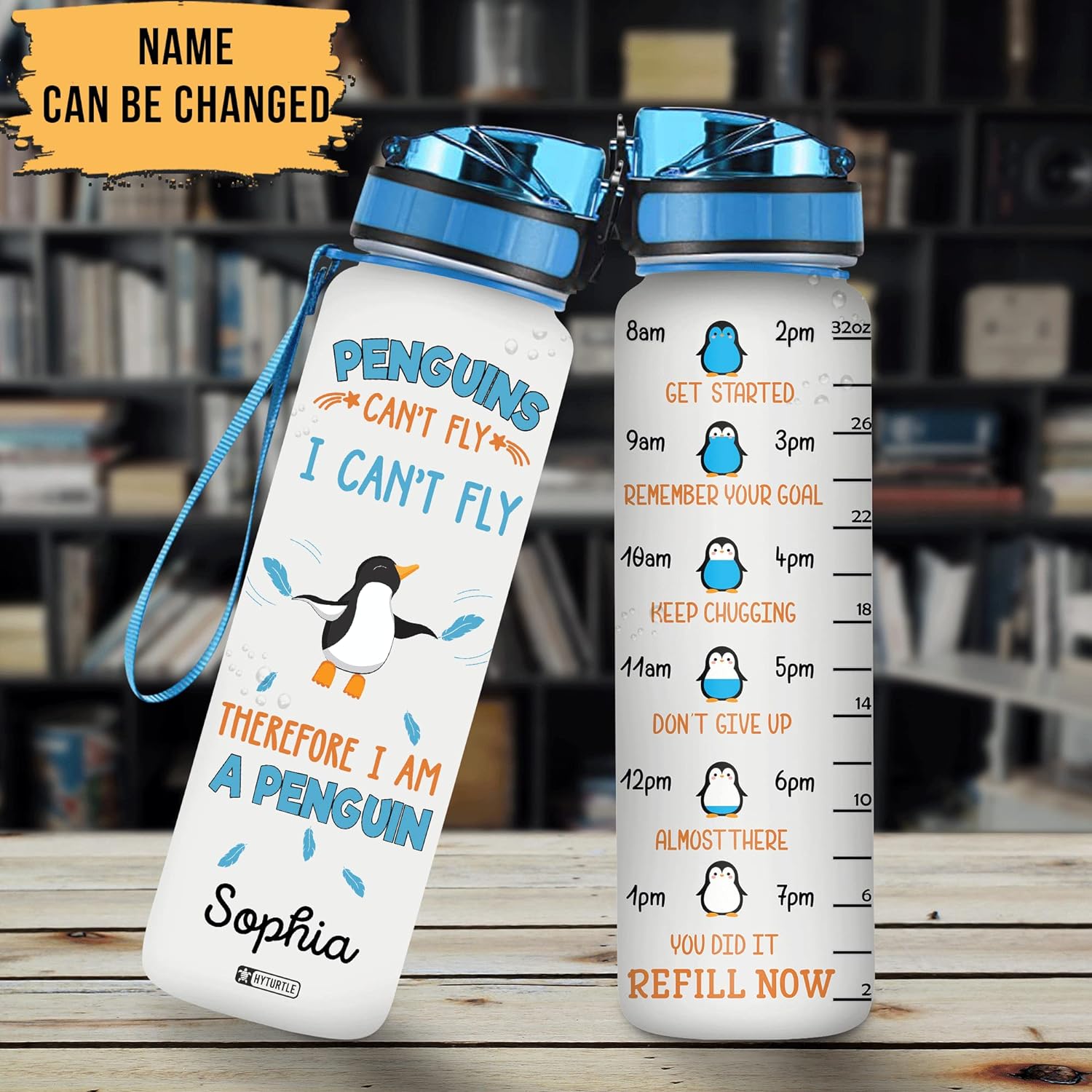 Penguin Can't Fly, I Can't Fly - Personalized Water Tracker Bottle 32oz