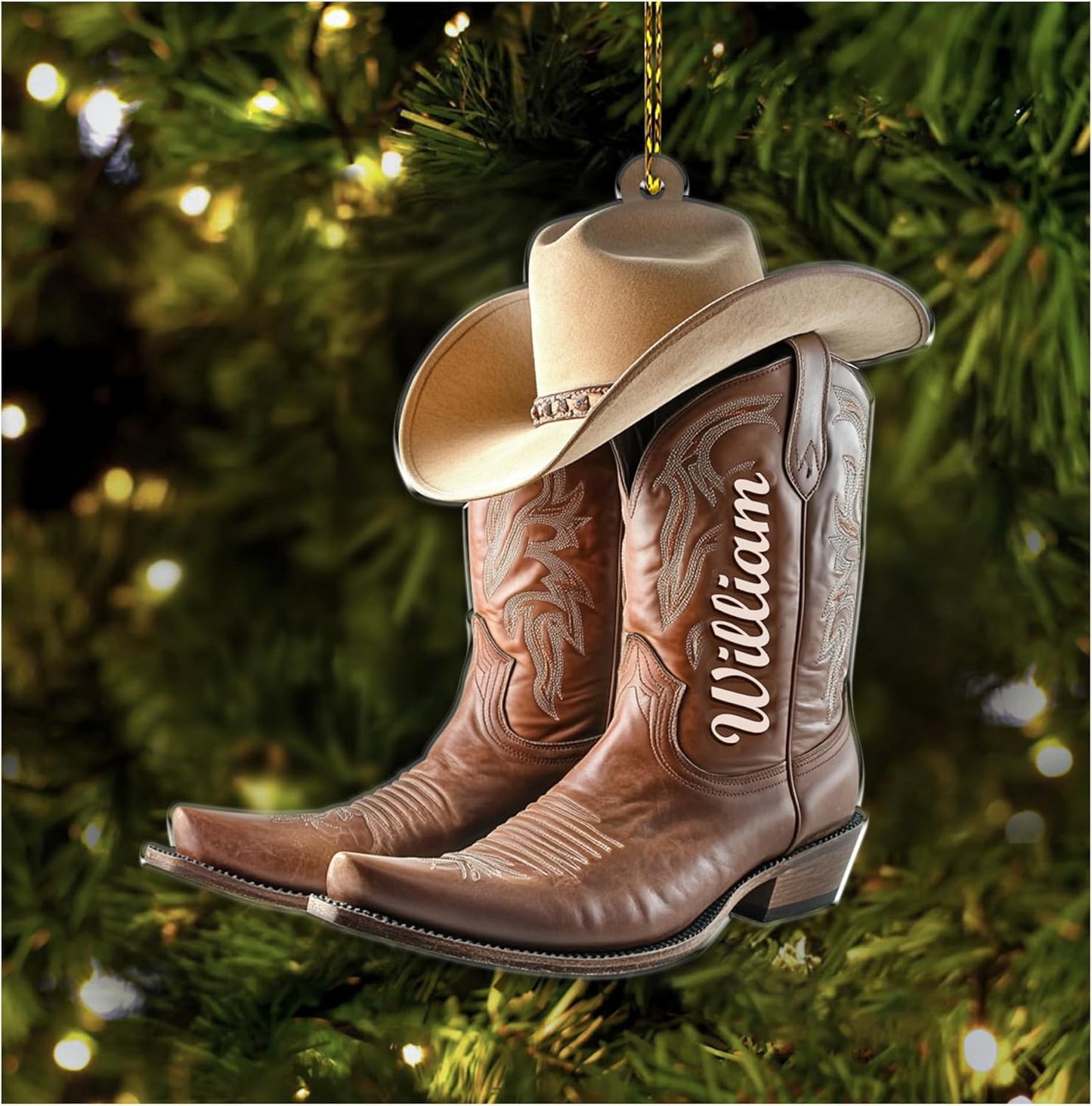 Cowboy Boots & Hat Cut Acrylic Ornament – Personalized Western Christmas Gift for Cowboy, Cowgirl, or Horse Lover