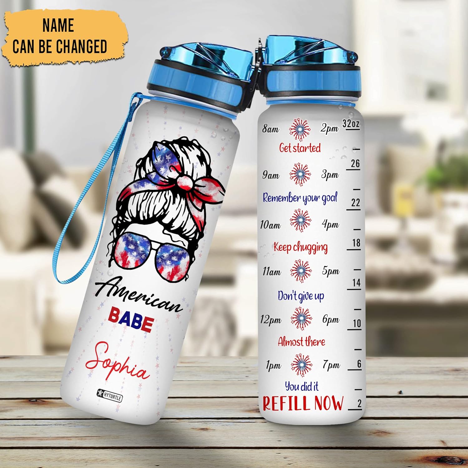 Babe American Flag - Personalized Water Tracker Bottle 32oz