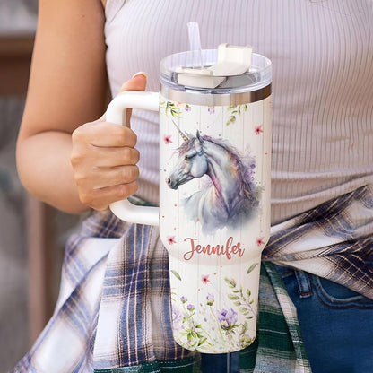 Magical Unicorn Tumbler 40oz with Handle & Straw – Personalized Stainless Steel Insulated Cup with Lid – Whimsical Gift for Fantasy Lovers