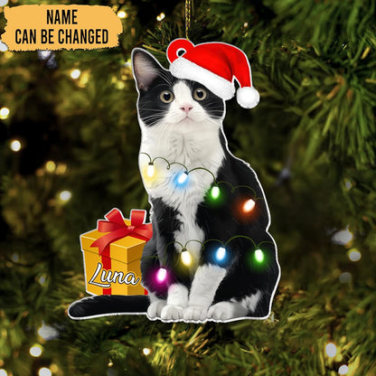 Tuxedo Cat Cut Acrylic Ornament – Personalized Christmas Gift for Cat Lover or Pet Owner