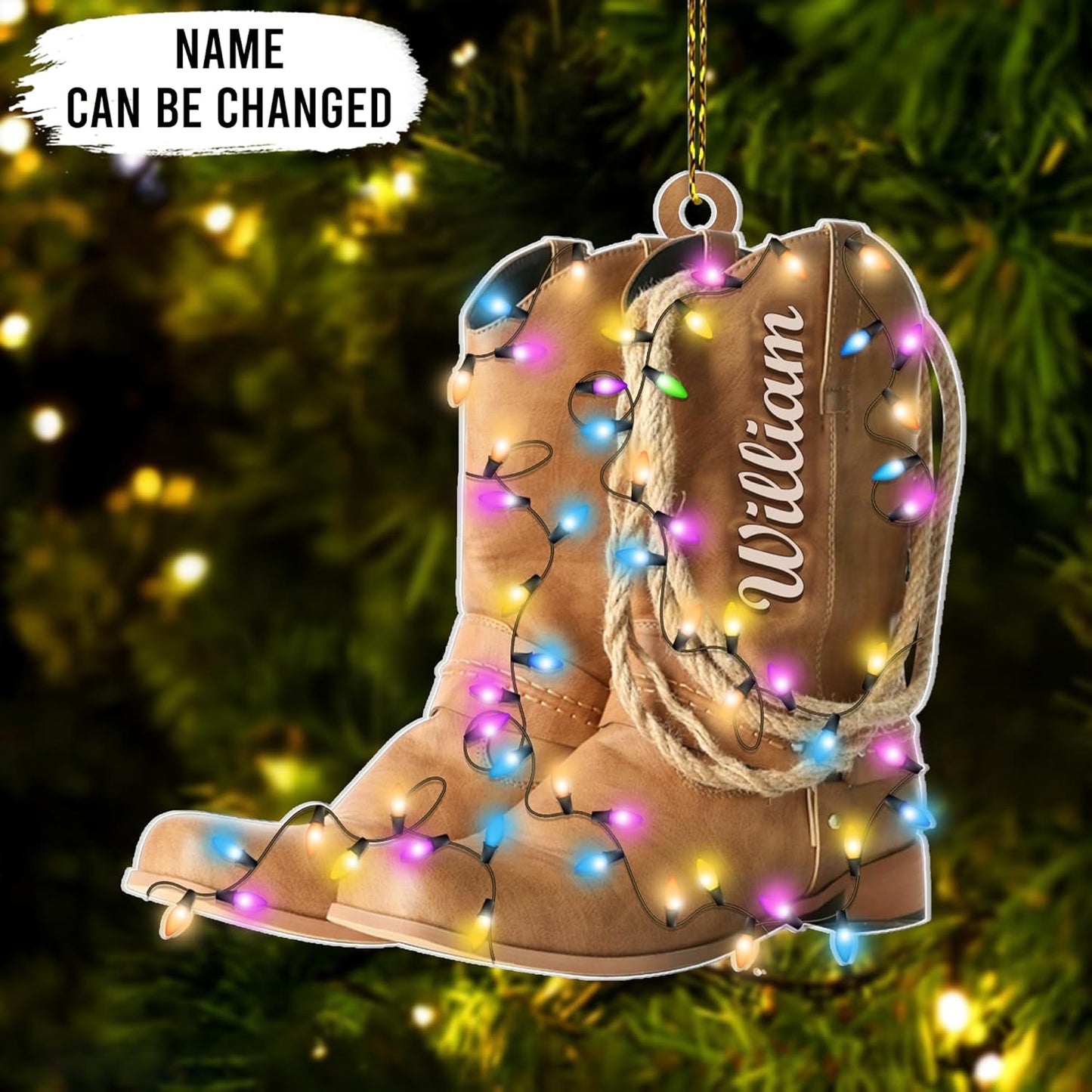 Cowboy Boots Cut Acrylic Ornament – Personalized Western Christmas Gift for Cowboy, Cowgirl, or Rodeo Lover