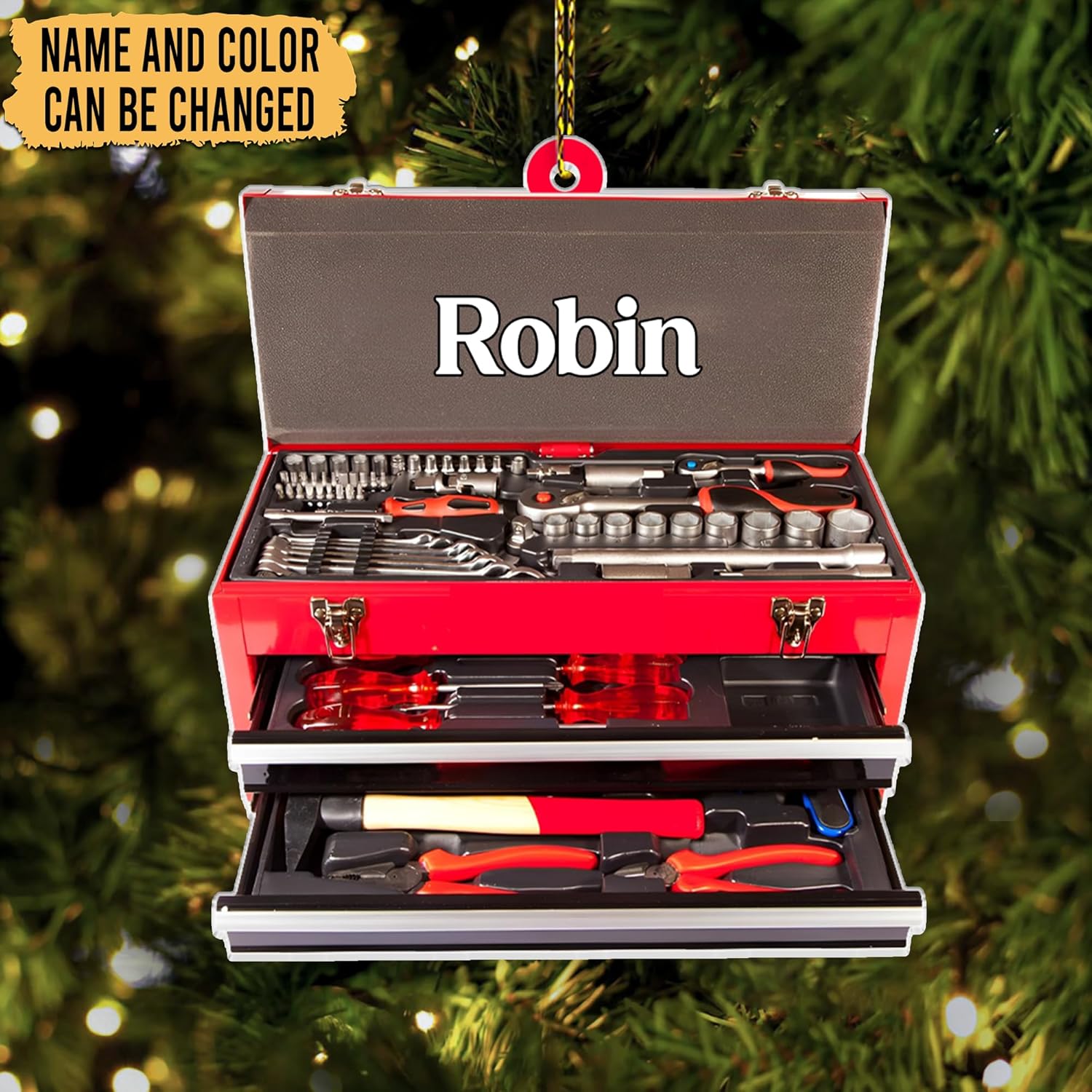 Mechanic Toolbox Personalized Acrylic Ornament – Custom Name Workshop Gift – Unique Christmas Decoration for Handyman, Dad, or Car Lovers