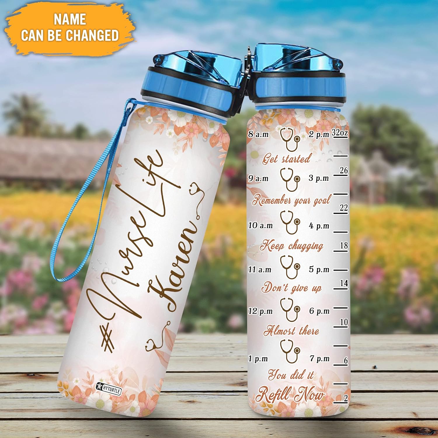 Nurse Stethoscope Theme - Personalized Water Tracker Bottle 32oz