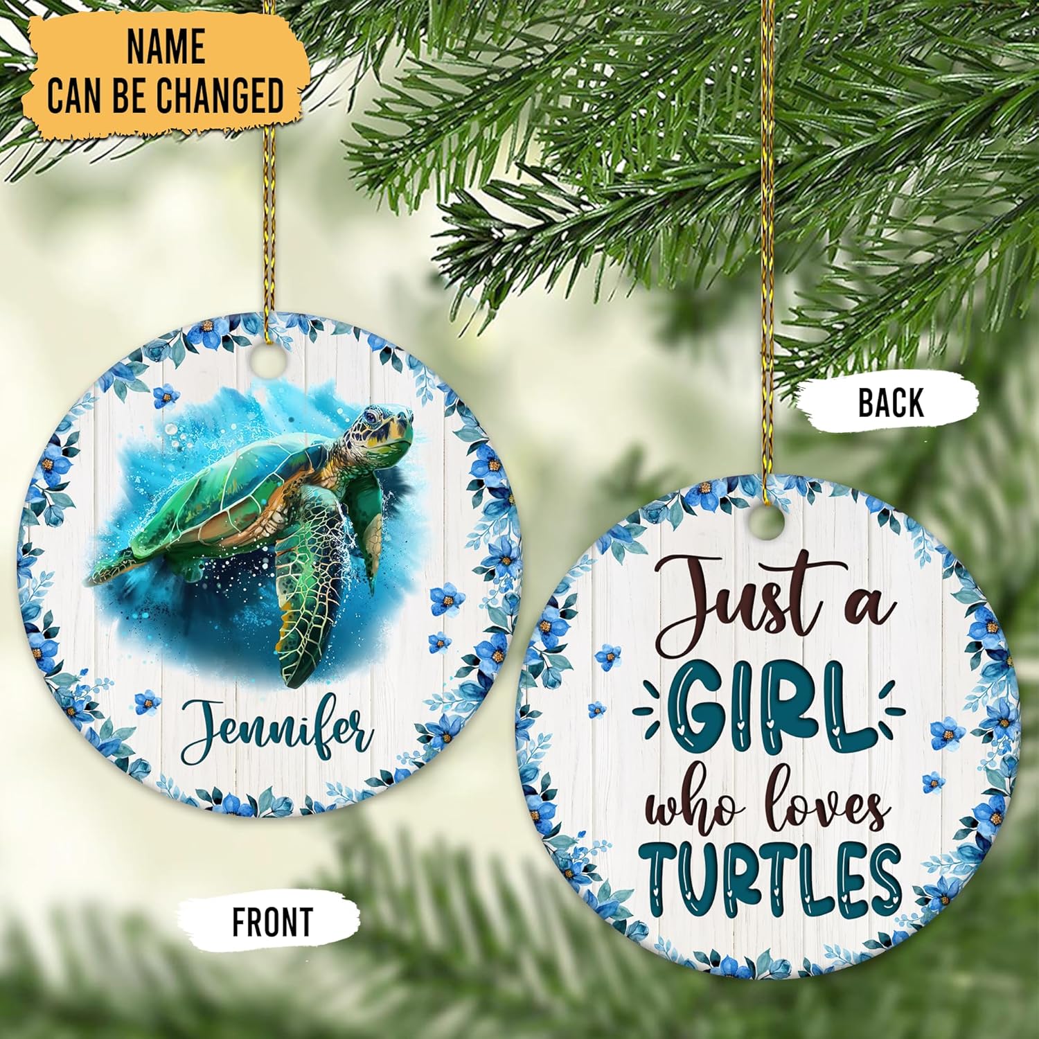 Just a Girl Who Loves Turtles Ceramic Ornament – Personalized Double-Sided Glossy Christmas Decoration – Keepsake Gift for Sea Turtle Lovers