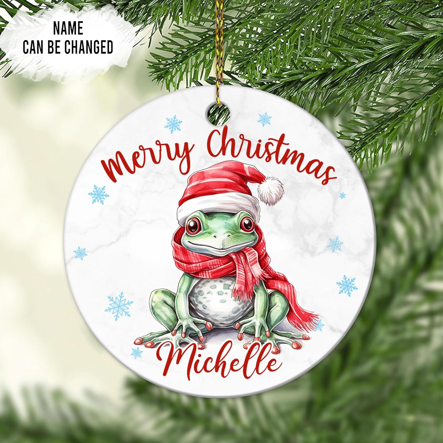 Frog Christmas Ceramic Ornament  Personalized Cute Animal Lover Holiday Tree Keepsake  Fun Xmas Gift for Kids Women