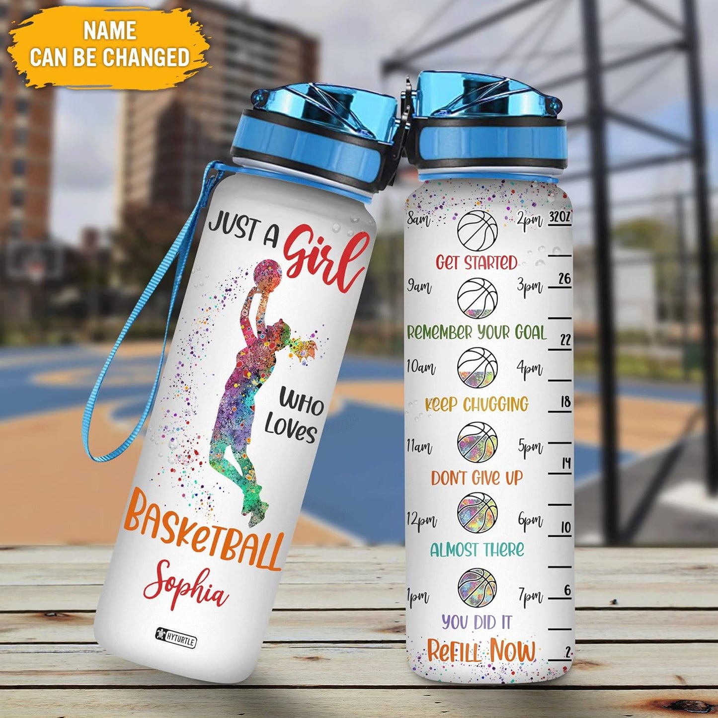 Just a Girl Who Loves Basketball Water Bottle Tracker 32oz – Personalized Sports Gift for Basketball Fans on Birthday