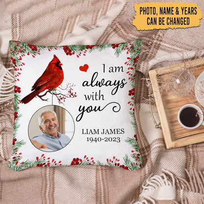 Personalized Cardinal Memorial Pillow with Insert – Custom Photo Bereavement Gift – Remembrance Throw Pillow for Loss