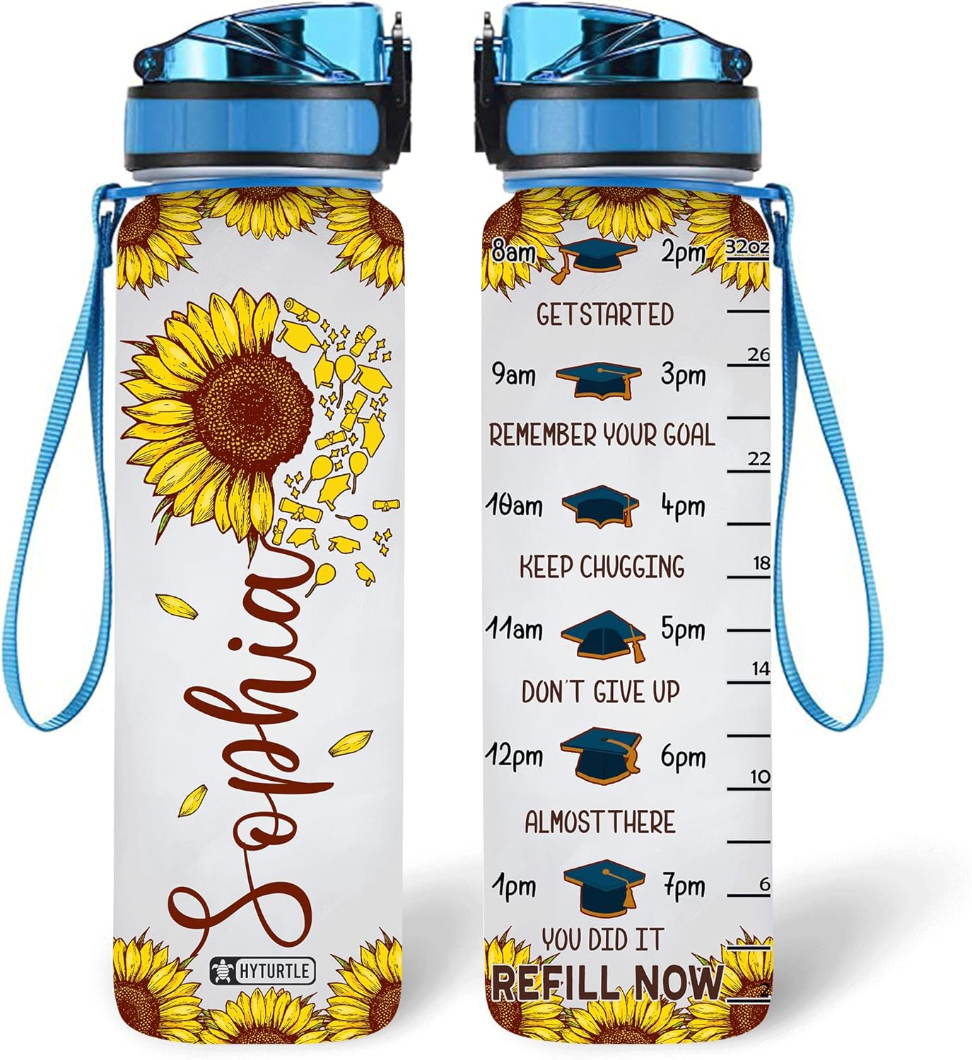 Graduate 2022 Sunflower - Personalized Water Tracker Bottle 32oz