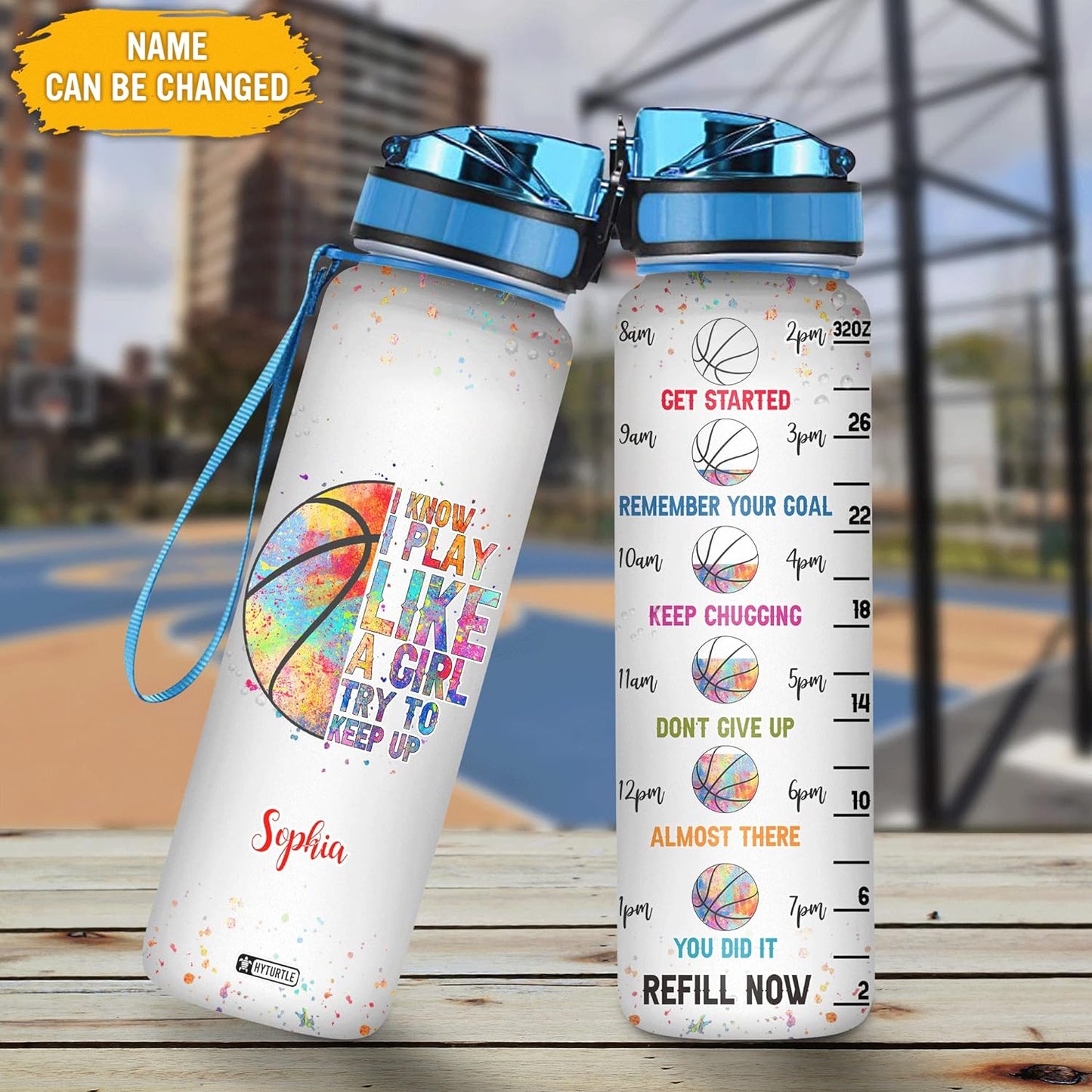 Play Like a Girl Basketball Water Bottle Tracker 32oz – Personalized Sports Gift for Women & Girls Who Love Basketball