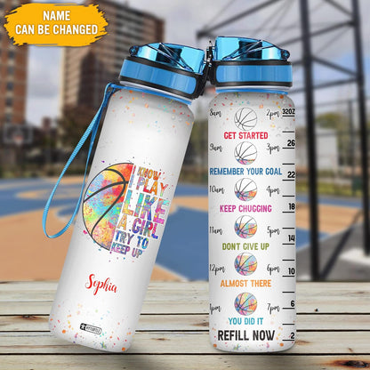 Play Like a Girl Basketball Water Bottle Tracker 32oz – Personalized Sports Gift for Women & Girls Who Love Basketball