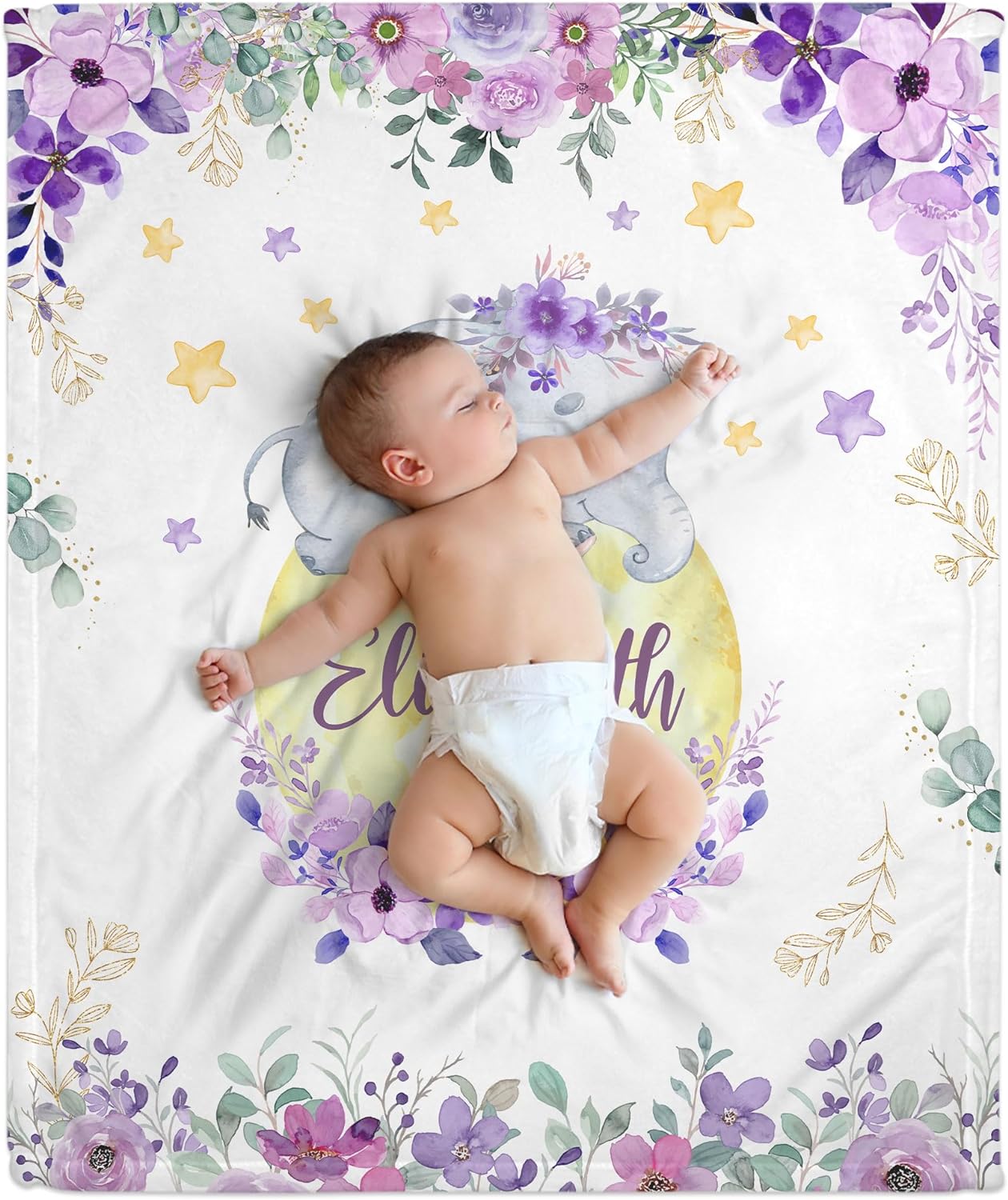 Elephant Pattern Baby Blanket - Personalized Blanket