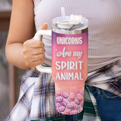 Sparkling Unicorn Tumbler 40oz with Handle & Straw – Personalized Stainless Steel Cup with Lid – Cute Fantasy Gift for Girls & Women