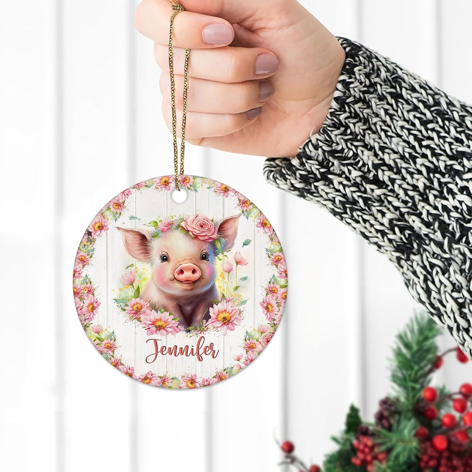 Just a Girl Who Loves Pigs Ceramic Ornament – Personalized Double-Sided Glossy Christmas Decoration – Gift Keepsake for Pig Lovers