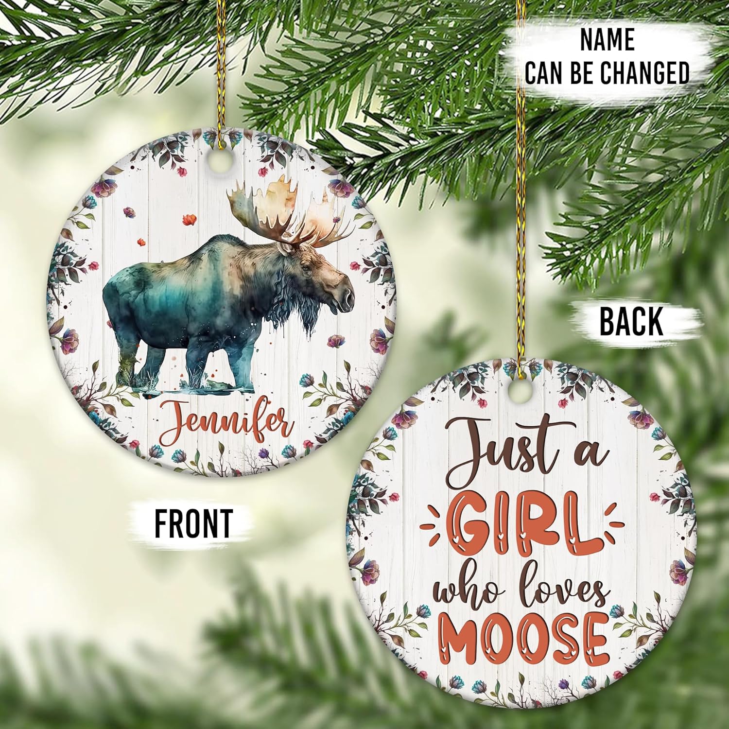 Moose Ceramic Ornament  Personalized Animal Holiday Decoration  Christmas Gift Keepsake for Nature Lovers