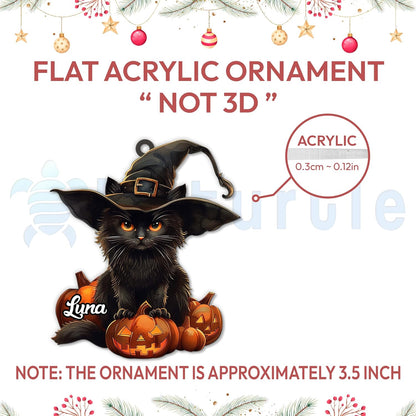 Black Cat with Pumpkins Cut Acrylic Ornament – Personalized Halloween Gift for Cat Lover or Witchy Décor Enthusiast