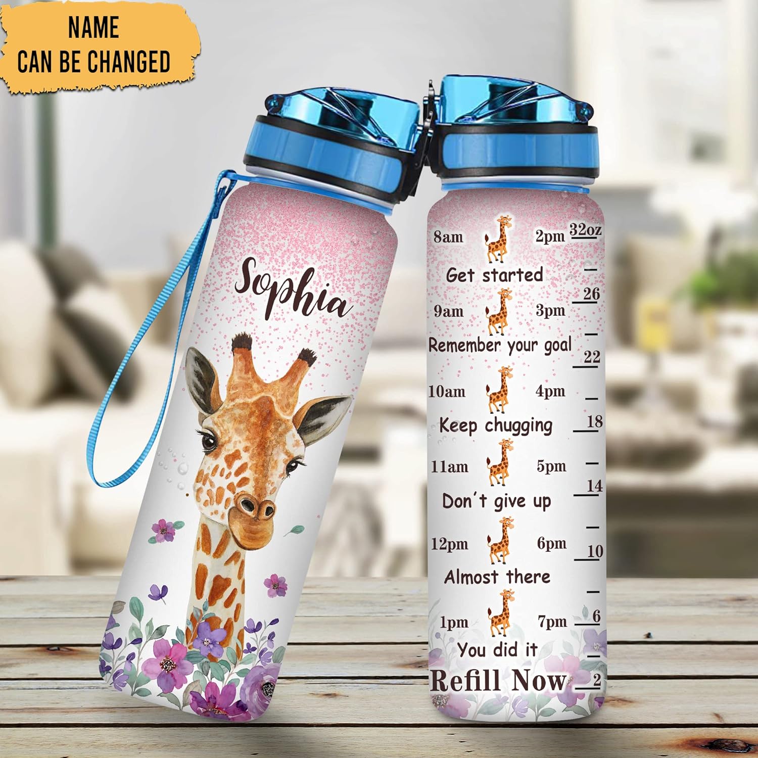 Giraffe Theme - Personalized Water Tracker Bottle 32oz