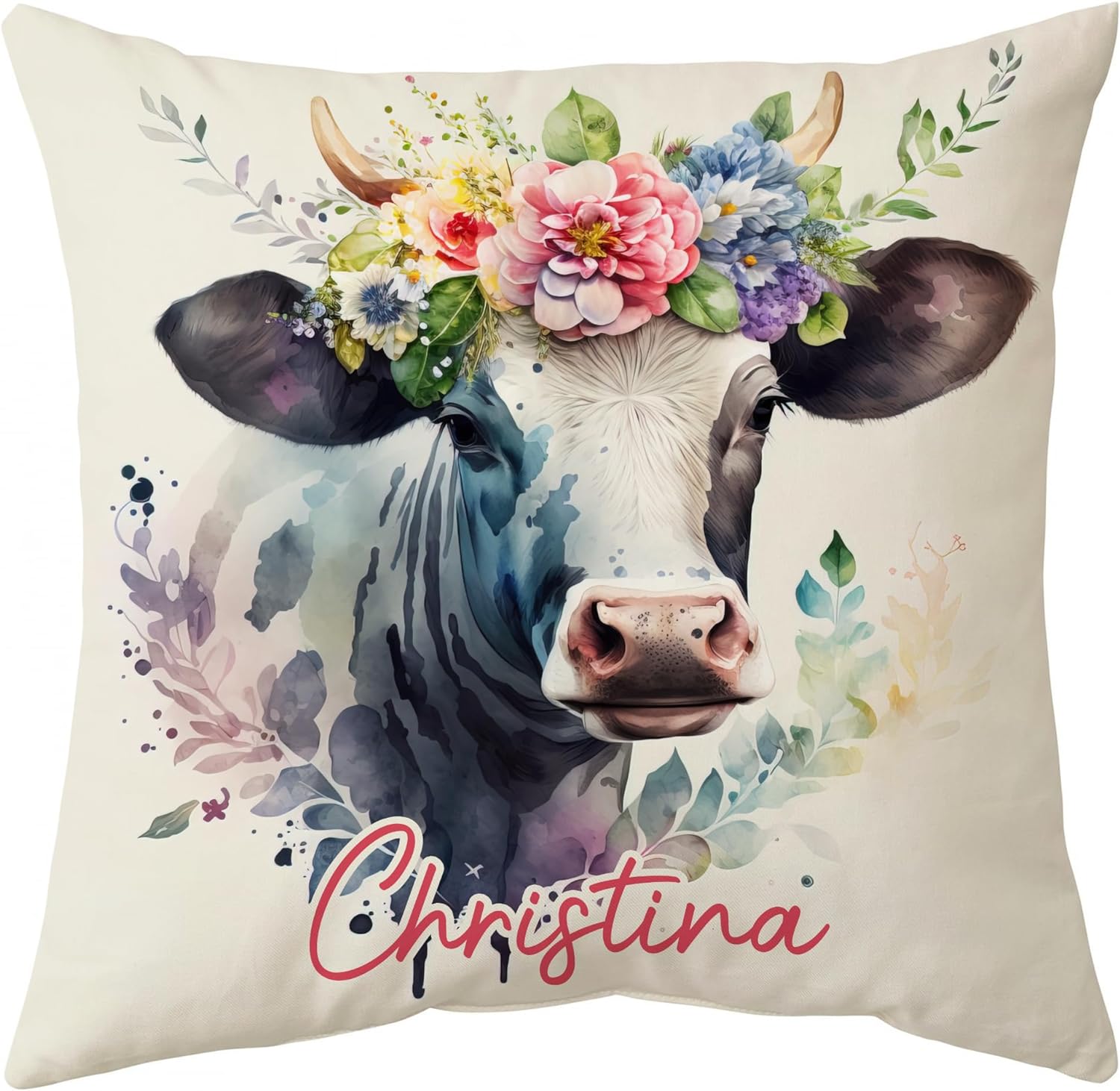 Cow Floral Theme - Personalized Pillow (Insert Included)