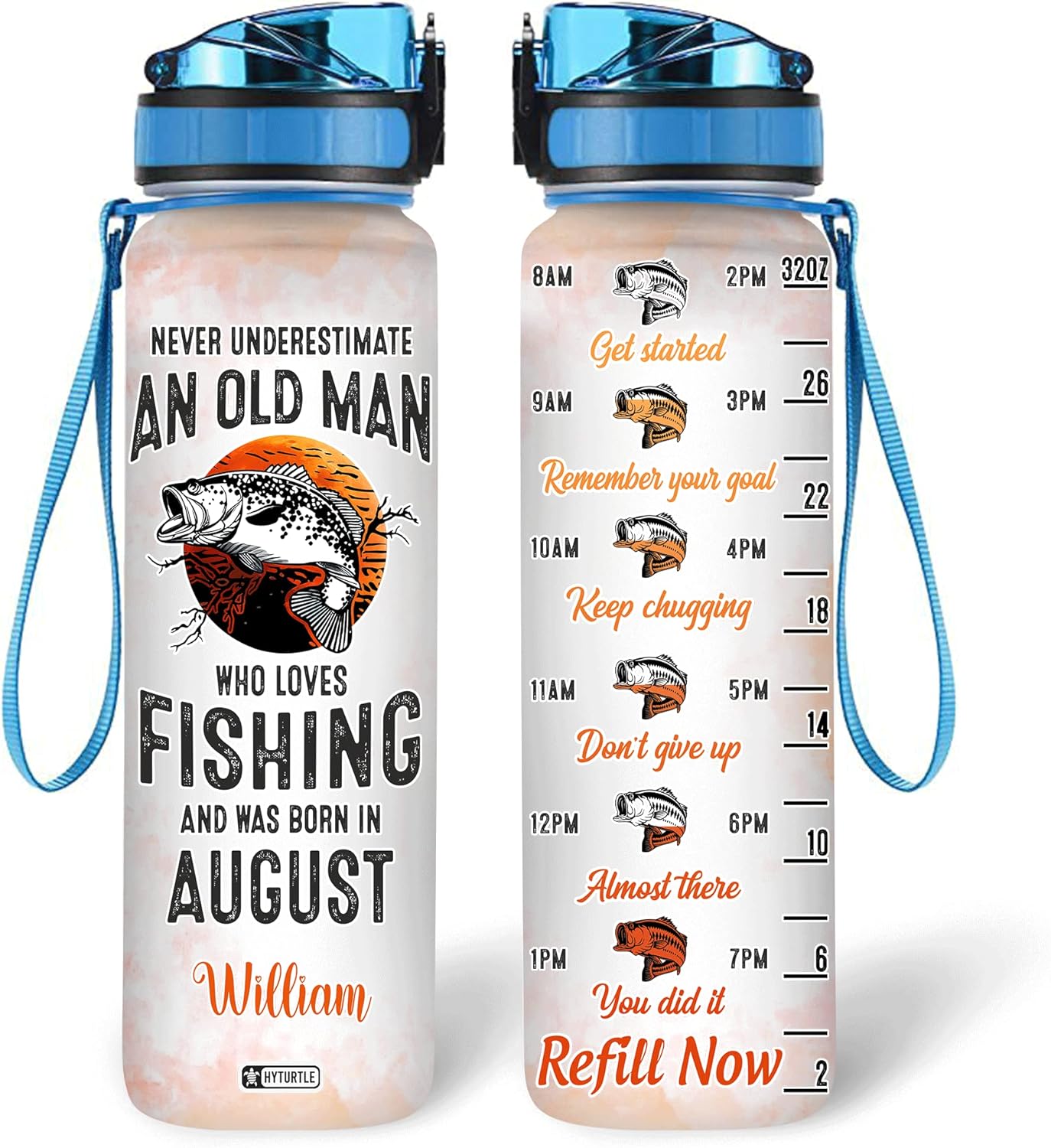 Who Loves Fishing & Was Born In August - Personalized Water Tracker Bottle 32oz