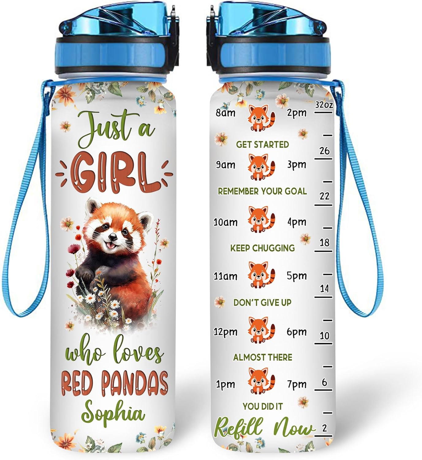 Just A Girl Who Loves Red Pandas - Personalized Water Tracker Bottle 32oz