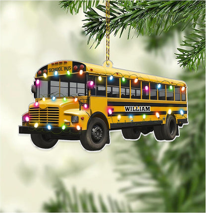 School Bus Cut Acrylic Ornament – Personalized Christmas Gift for Bus Driver, Teacher, or Student