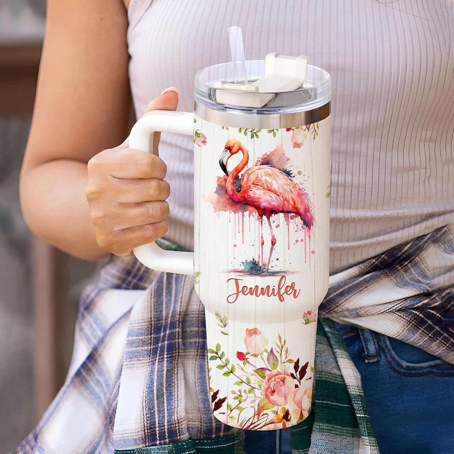 Peacock Lover Tumbler 40oz with Handle & Straw – Personalized Stainless Steel Travel Mug with Lid – Elegant Gift for Bird Lovers