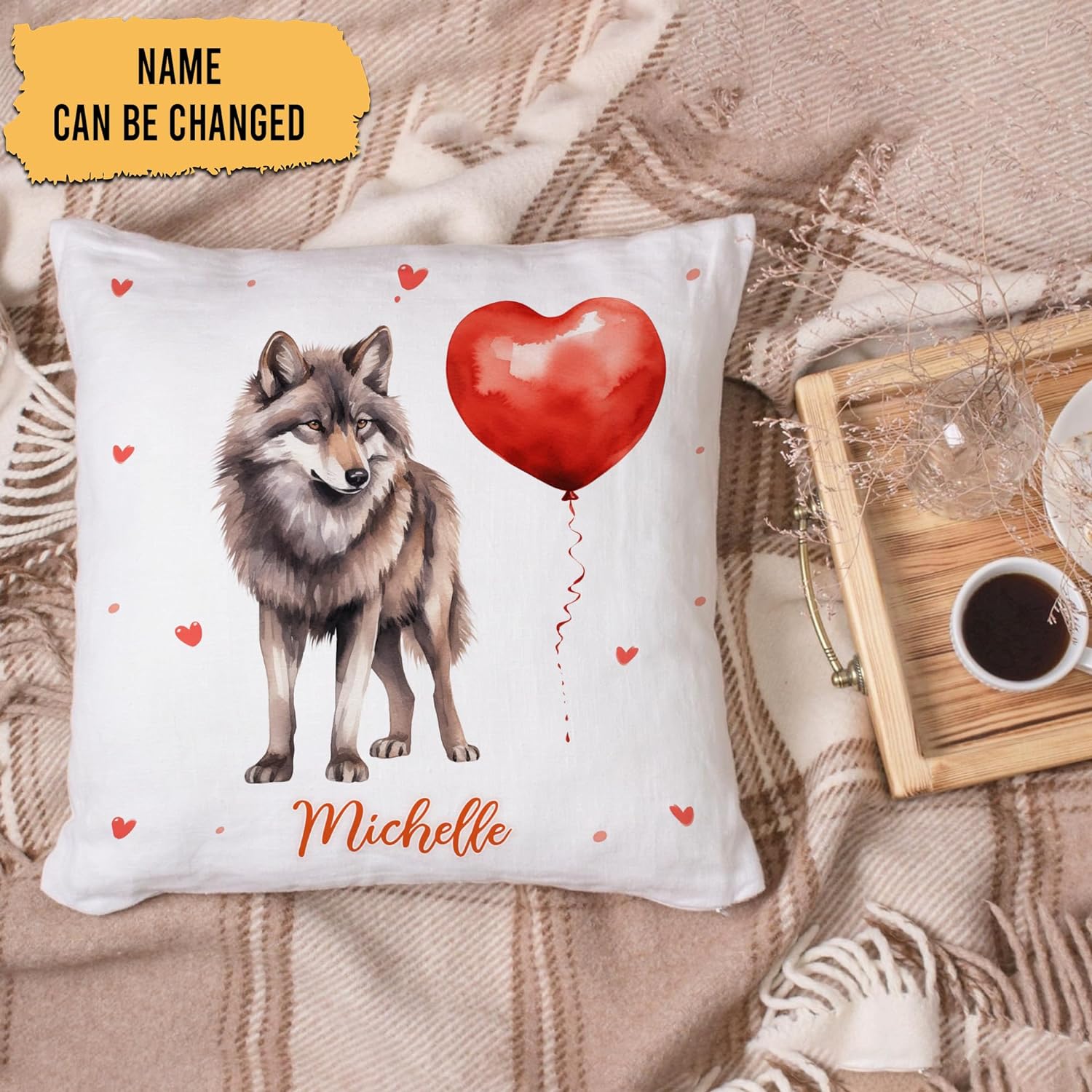 Wolf Valentine Pattern - Personalized Pillow (Insert Included)