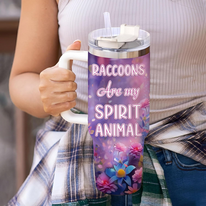 Raccoon Lover Tumbler 40oz with Handle & Straw – Personalized Stainless Steel Insulated Travel Cup with Lid – Unique Gift for Animal Lovers