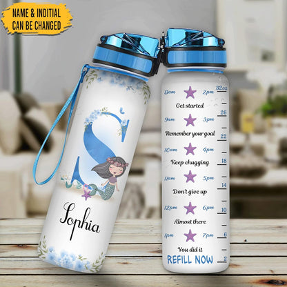 Mermaid Ocean Lover 32oz Water Bottle Tracker – Personalized Hydration Bottle with Time Marker – Fantasy Gift for Women & Girls
