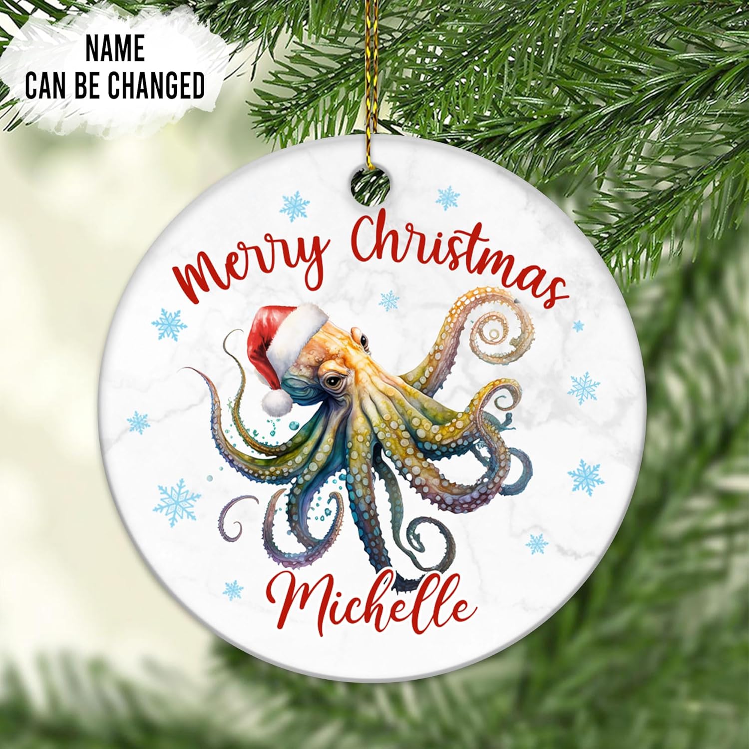 Octopus Christmas Ceramic Ornament  Personalized Holiday Decoration with Custom Name  Fun Gift for Sea Animal Lovers