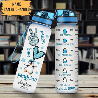 Penguins Snowflakes - Personalized Water Tracker Bottle 32oz