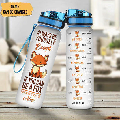 Fox Lover Water Bottle Tracker 32oz – Personalized Motivational Tritan Bottle with Time Marker – Fun Gift for Women & Girls