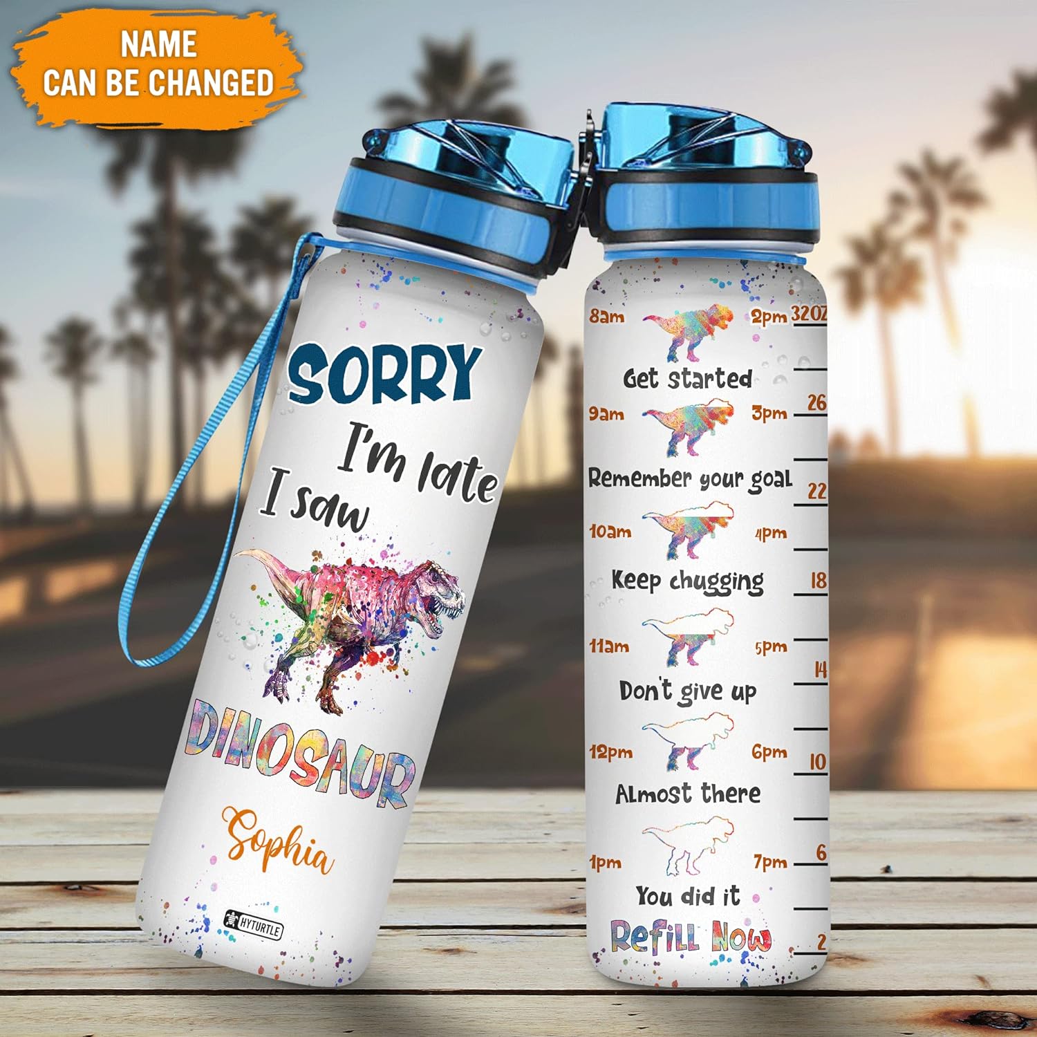 I Saw Dinosaur T-rex - Personalized Water Tracker Bottle 32oz