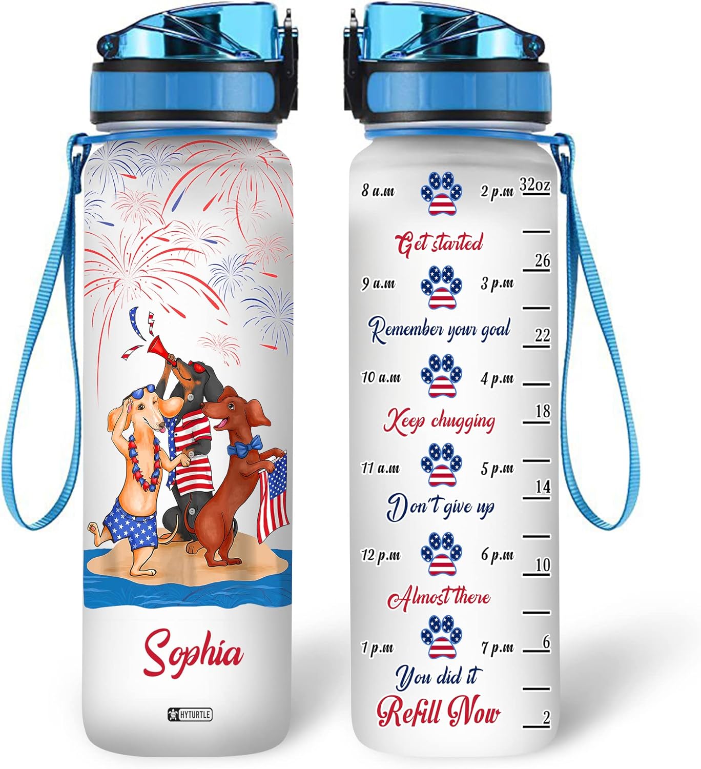 Dachshund American Flag - Personalized Water Tracker Bottle 32oz