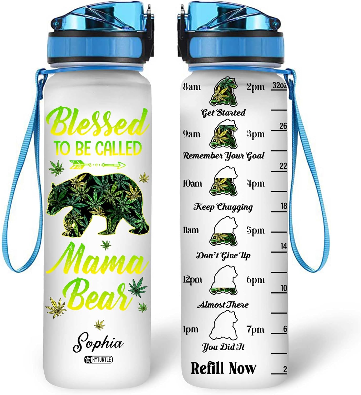 Blessed To Be Called Mama Bear - Personalized Water Tracker Bottle 32oz