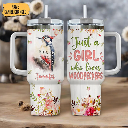 Woodpecker Lover Tumbler 40oz with Handle & Straw – Personalized Stainless Steel Travel Cup with Lid – Creative Gift for Bird Enthusiasts